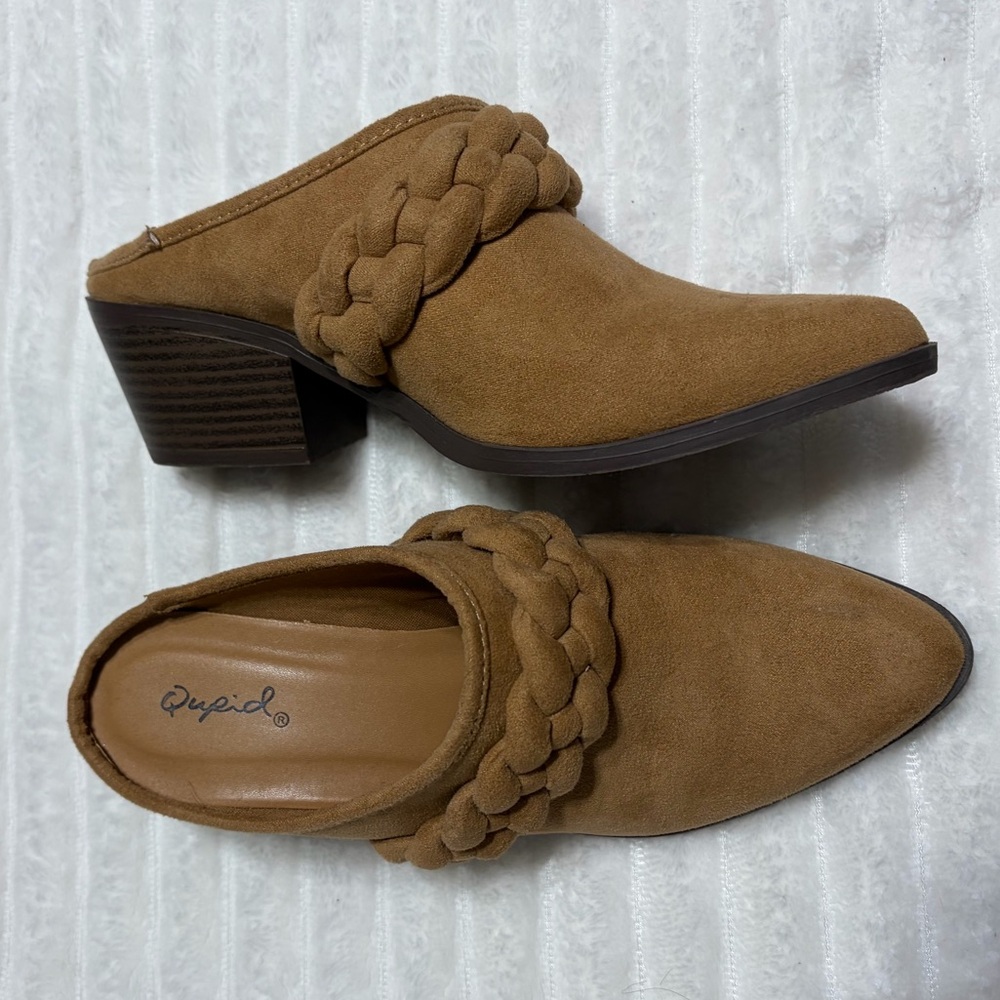 Brown Faux Suede Braided Mule Heel Clog Size 6